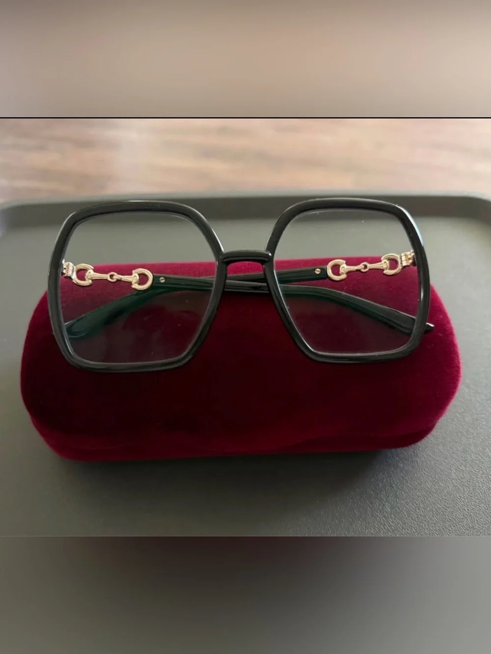 Gucci Black Square Oversized Metal-Accent Sunglasses